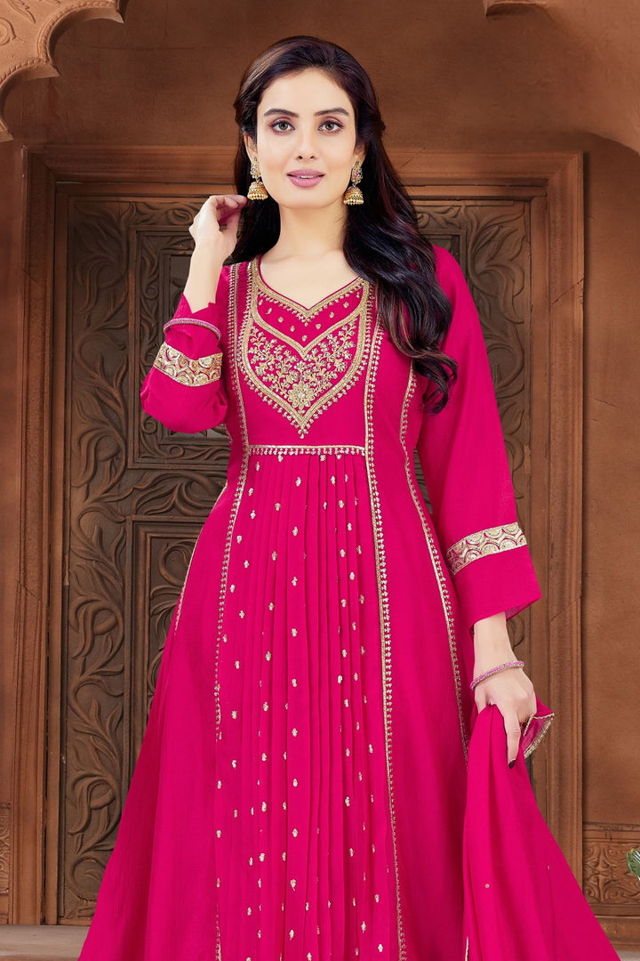 Dark Pink Sequins and Zari work A-line Cut Salwar Suit