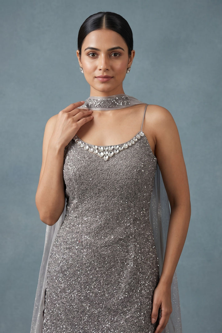 Grey Sequins and Stone work Palazzo Salwar Suit