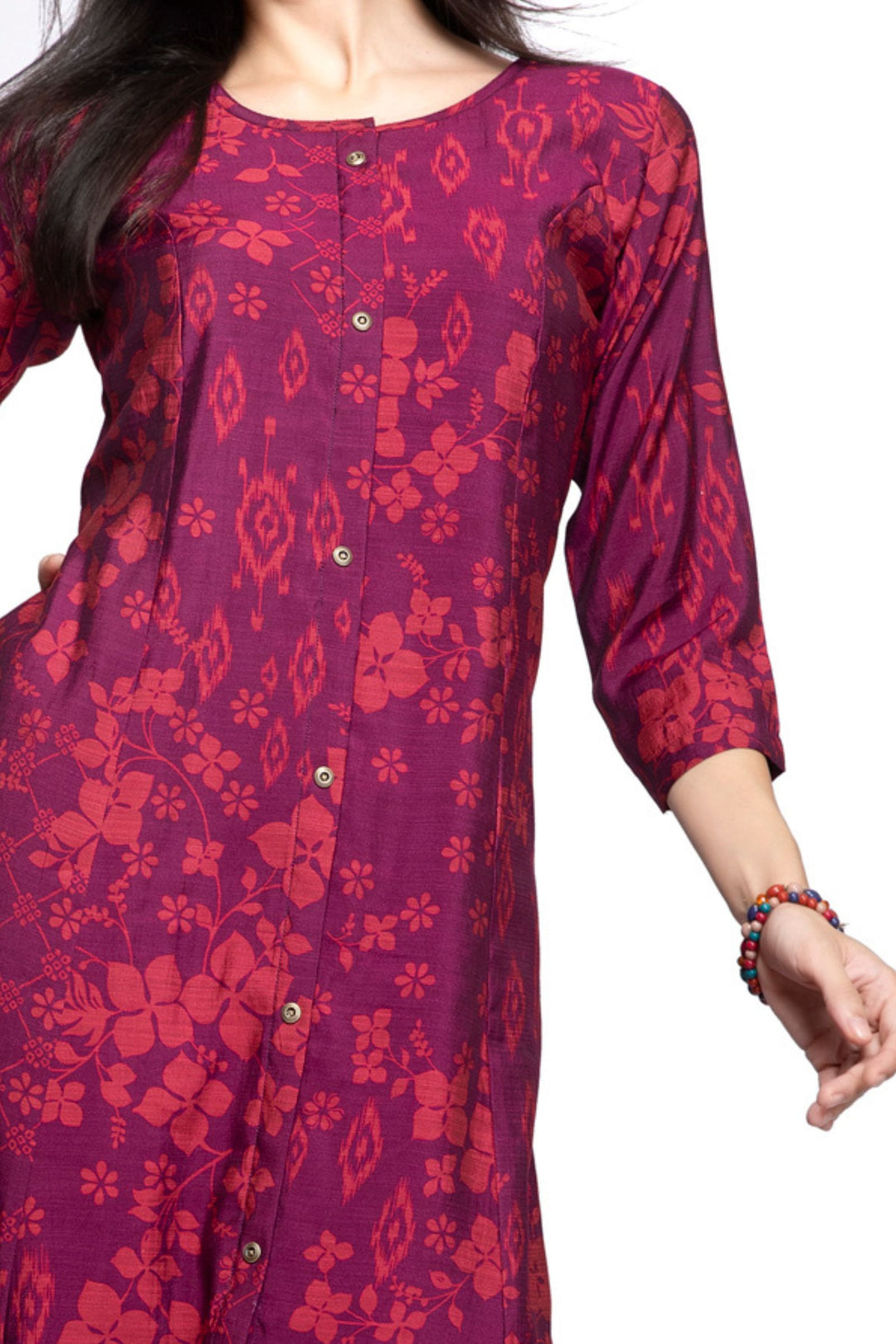 Magenta Digital Print Aline Cut Calf Length Kurti