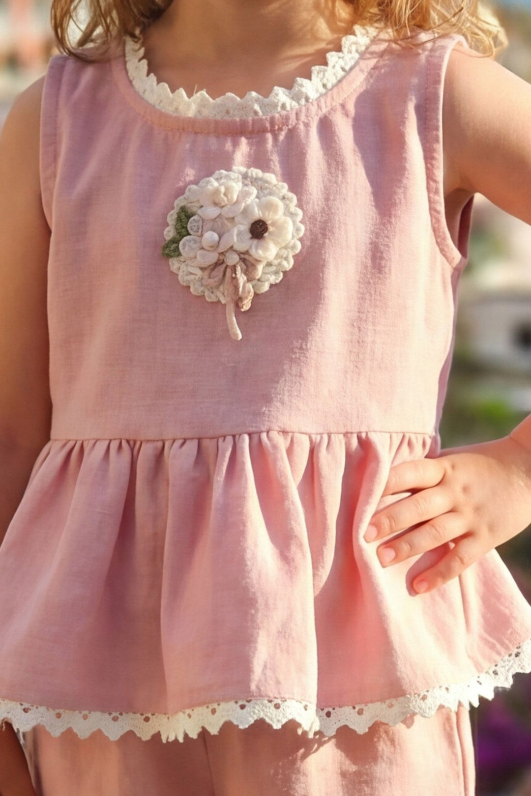 Baby Pink Lace work Top and Palazzo Set for Girls