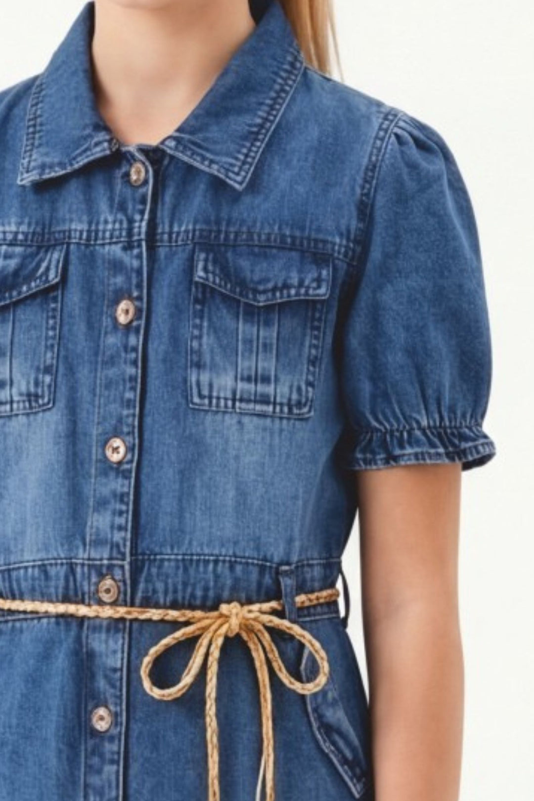 Blue Short Frock for Girls with Belt