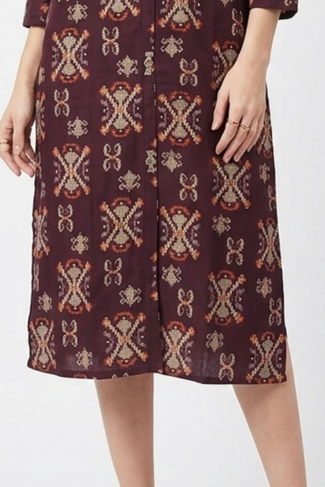 Wine Digital Print Calf Length Kurti