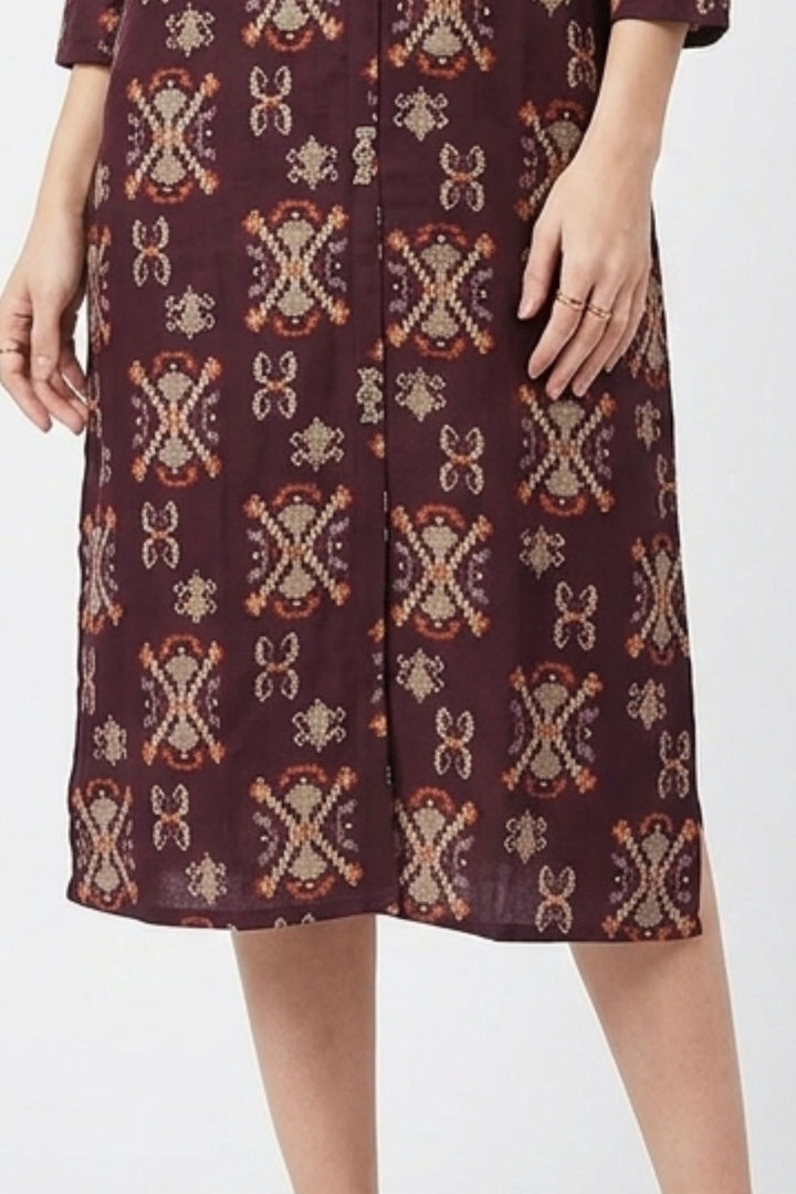 Wine Digital Print Calf Length Kurti