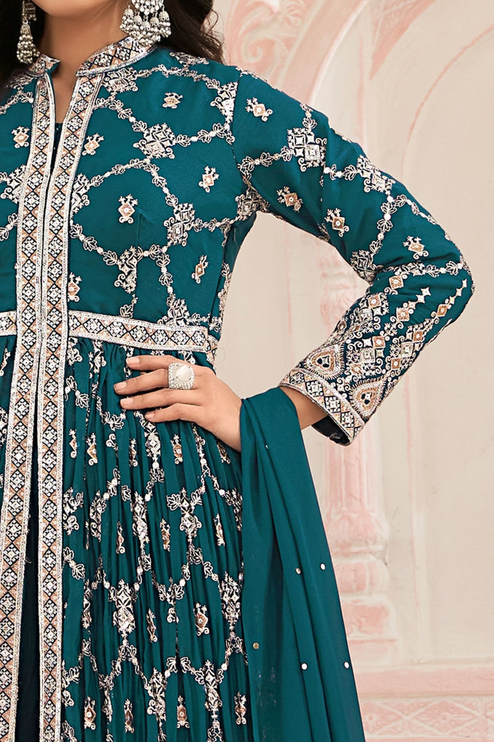 Peacock Blue Sequins and Zari work Mastani Styled Palazzo Suit