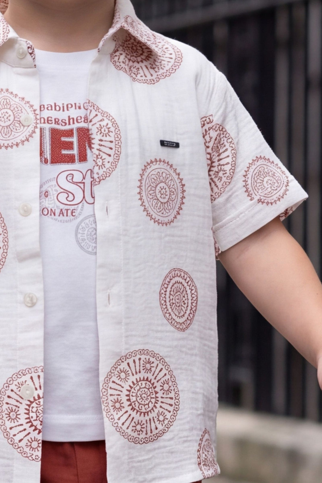 White with Rust Printed Boys Co-Ord Set