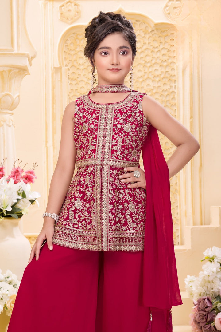 Rani Pink Zari and Sequins work Palazzo Suit Set for Girls