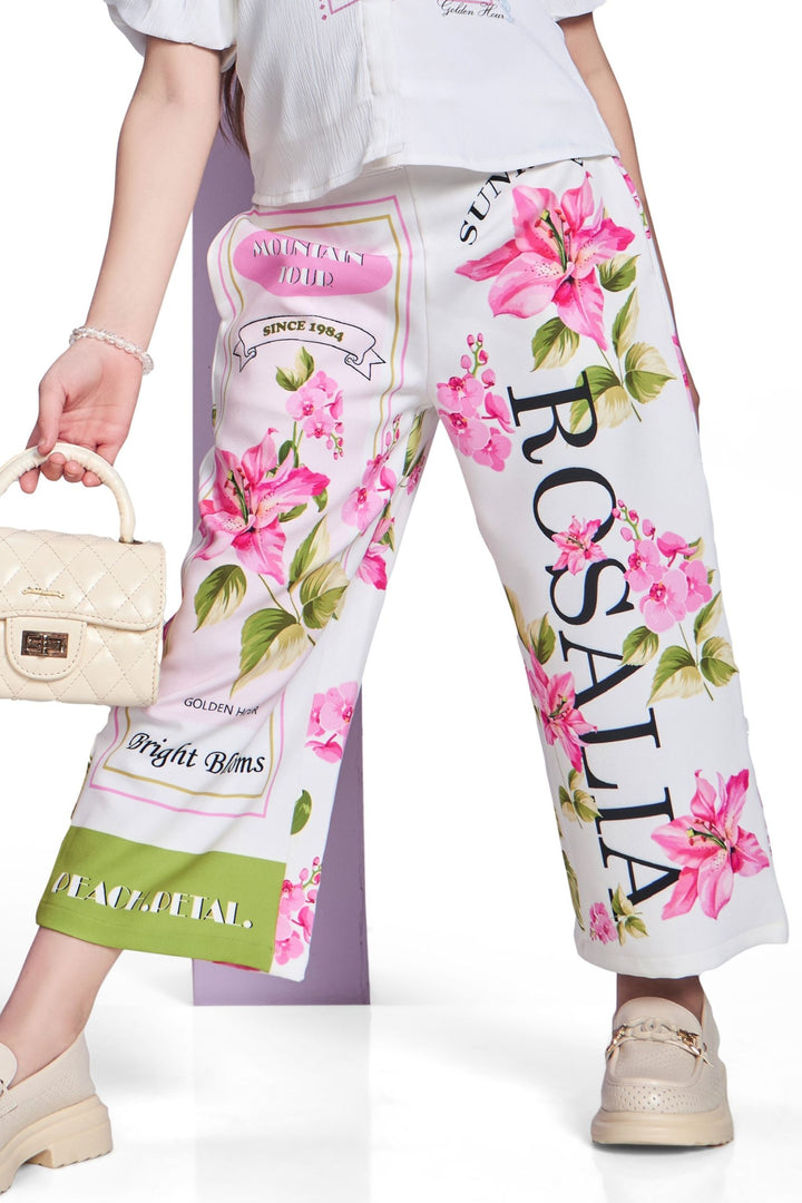 White Printed Co-ord Set for Girls