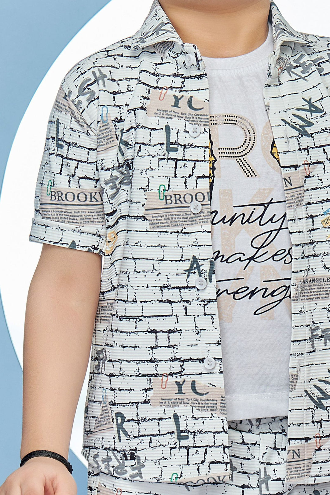 White with Multicolor Printed Co-Ord Set for Boys