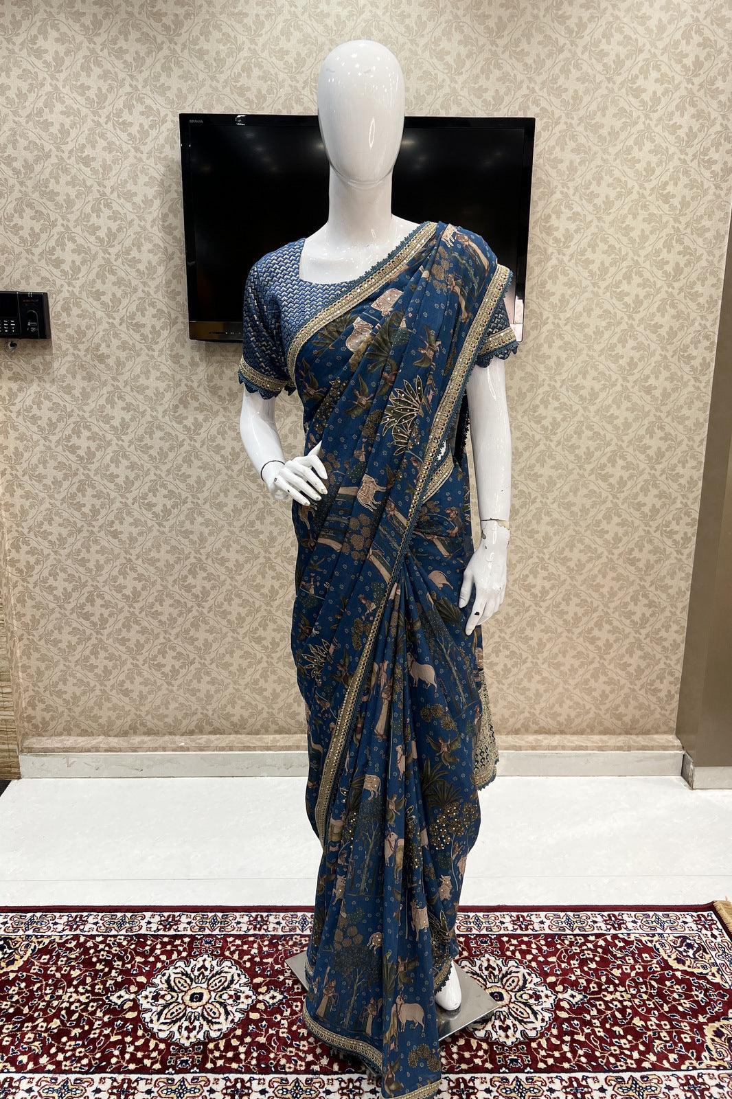 New Launching 2023 Georgette Sequins Embroidery Work saree With Sequins  Blouse. at Rs 799 in Surat