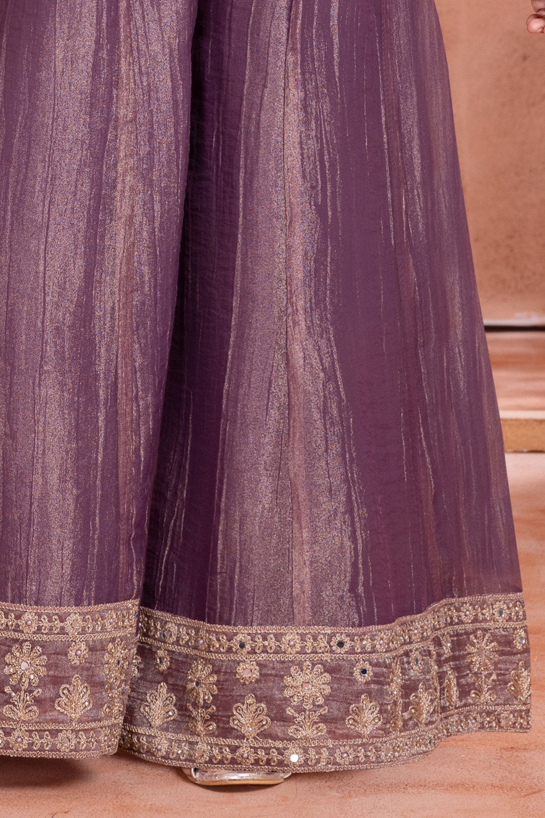 Lilac Zari Thread, Mirror and Stone work Palazzo Suit Set for Girls