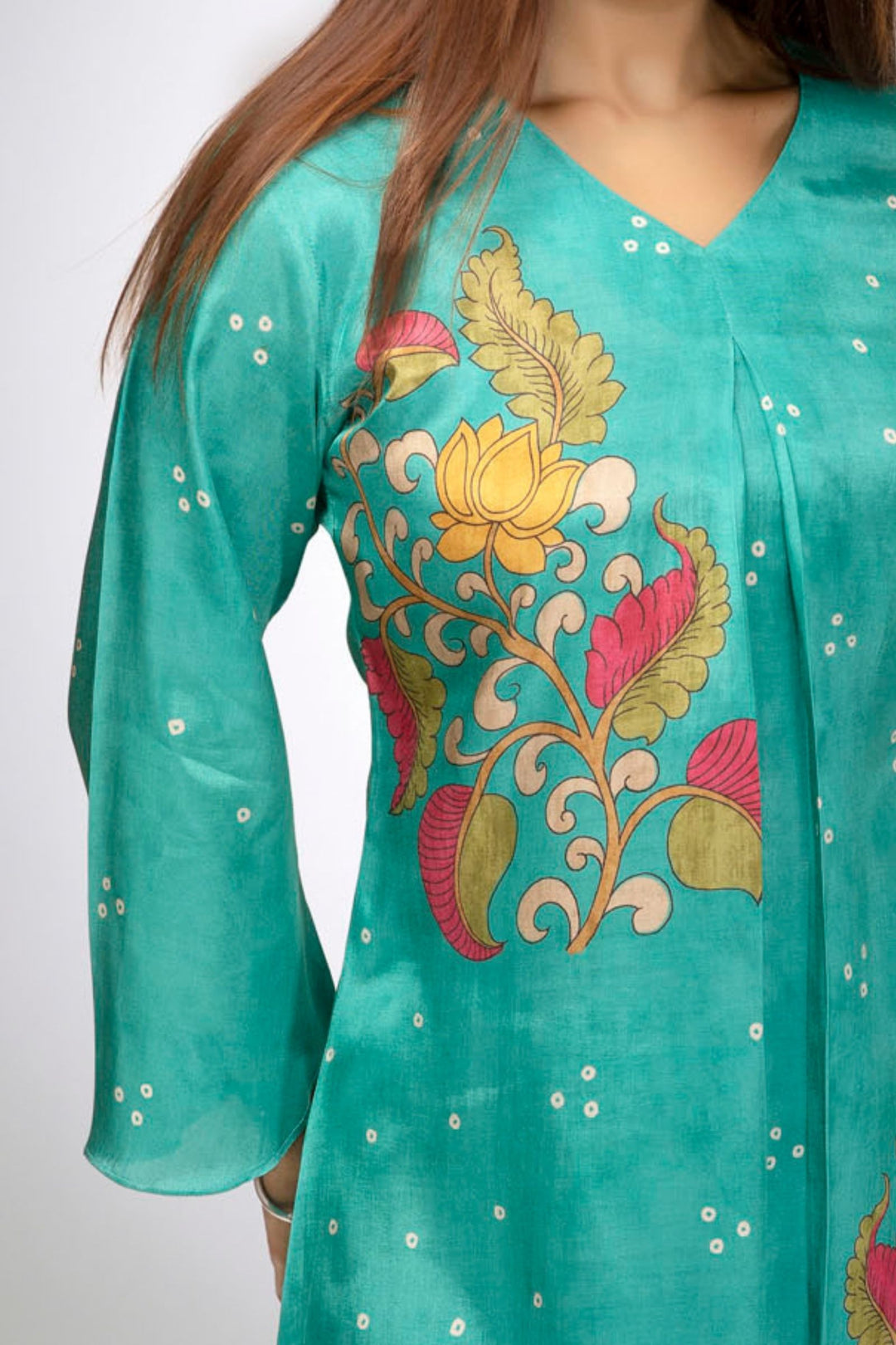 Rama Blue Floral Print Short Kurti