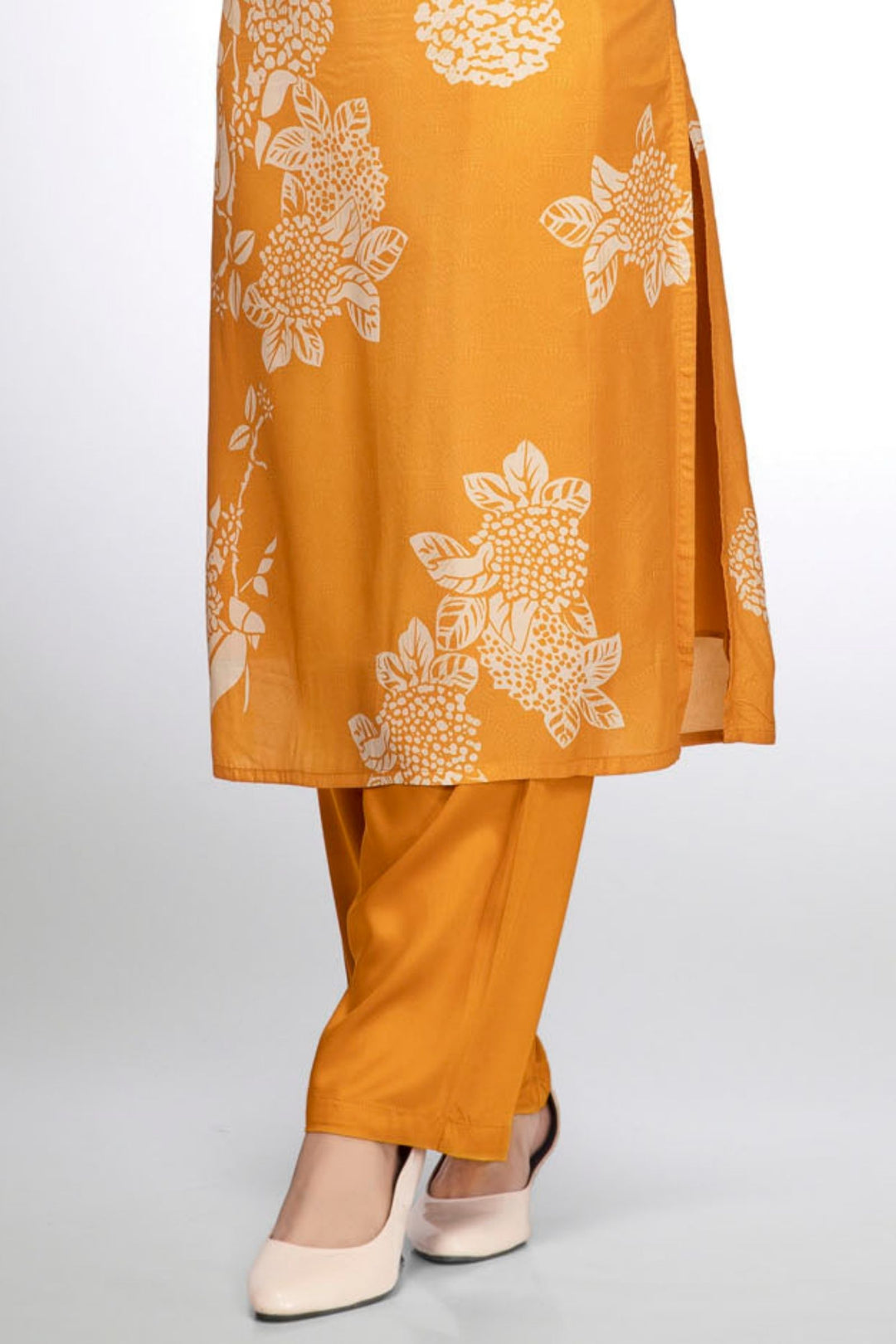 Yellow Floral Print Straight Kurta Set