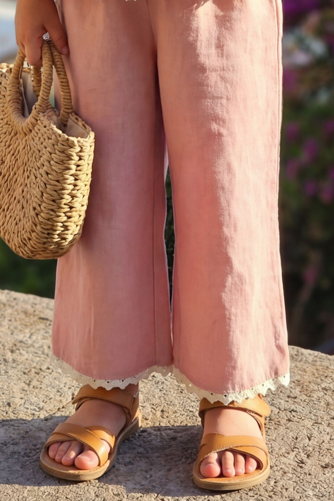 Baby Pink Lace work Top and Palazzo Set for Girls