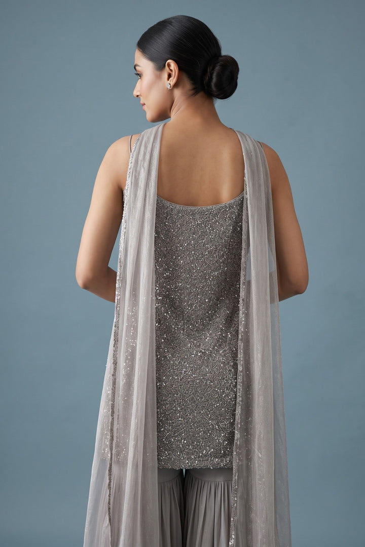 Grey Sequins and Stone work Palazzo Salwar Suit