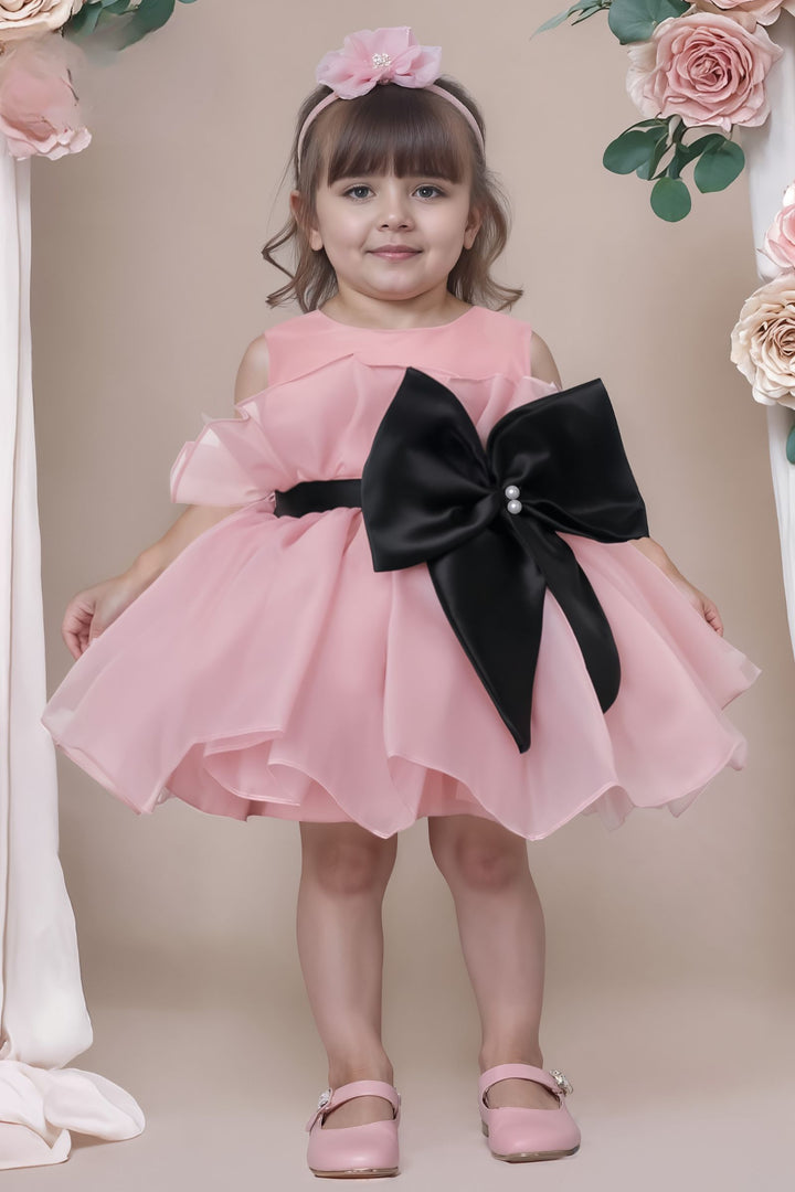Peach Partywear Short Frock for Girls