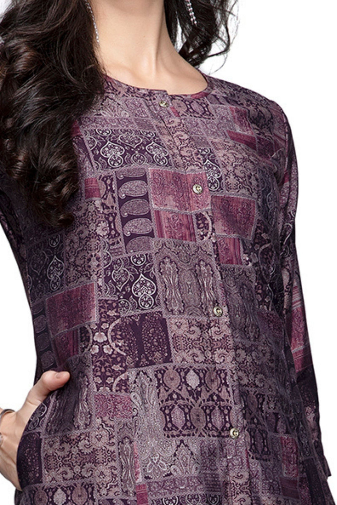 Wine with Digital Print Calf Length Kurti