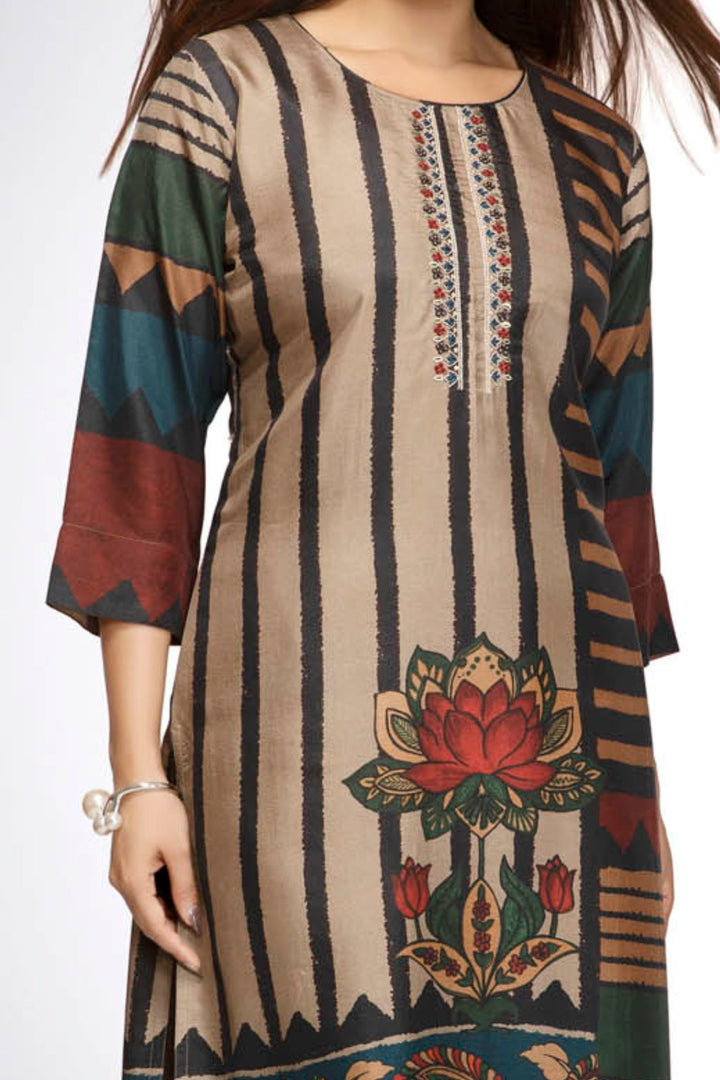 Grey Digital and Floral Printed Kurta