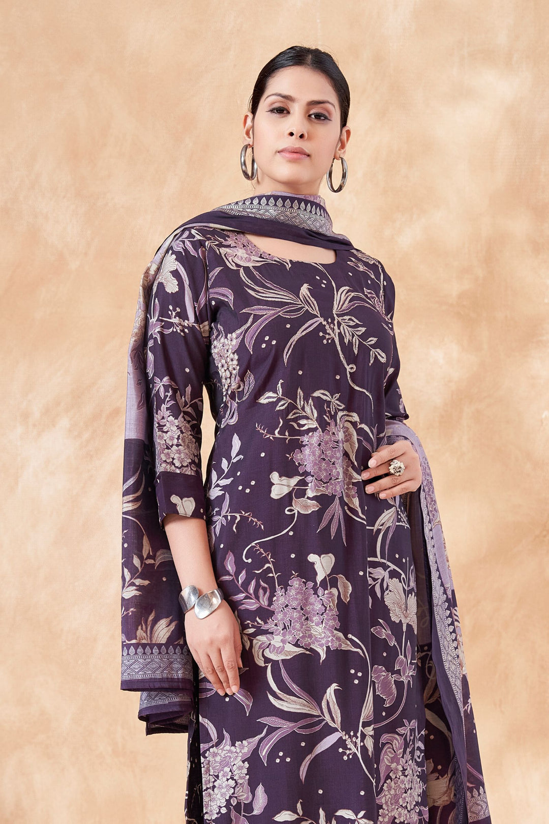 Wine Zari and Thread work with Digital Print Straight Cut Salwar Suit