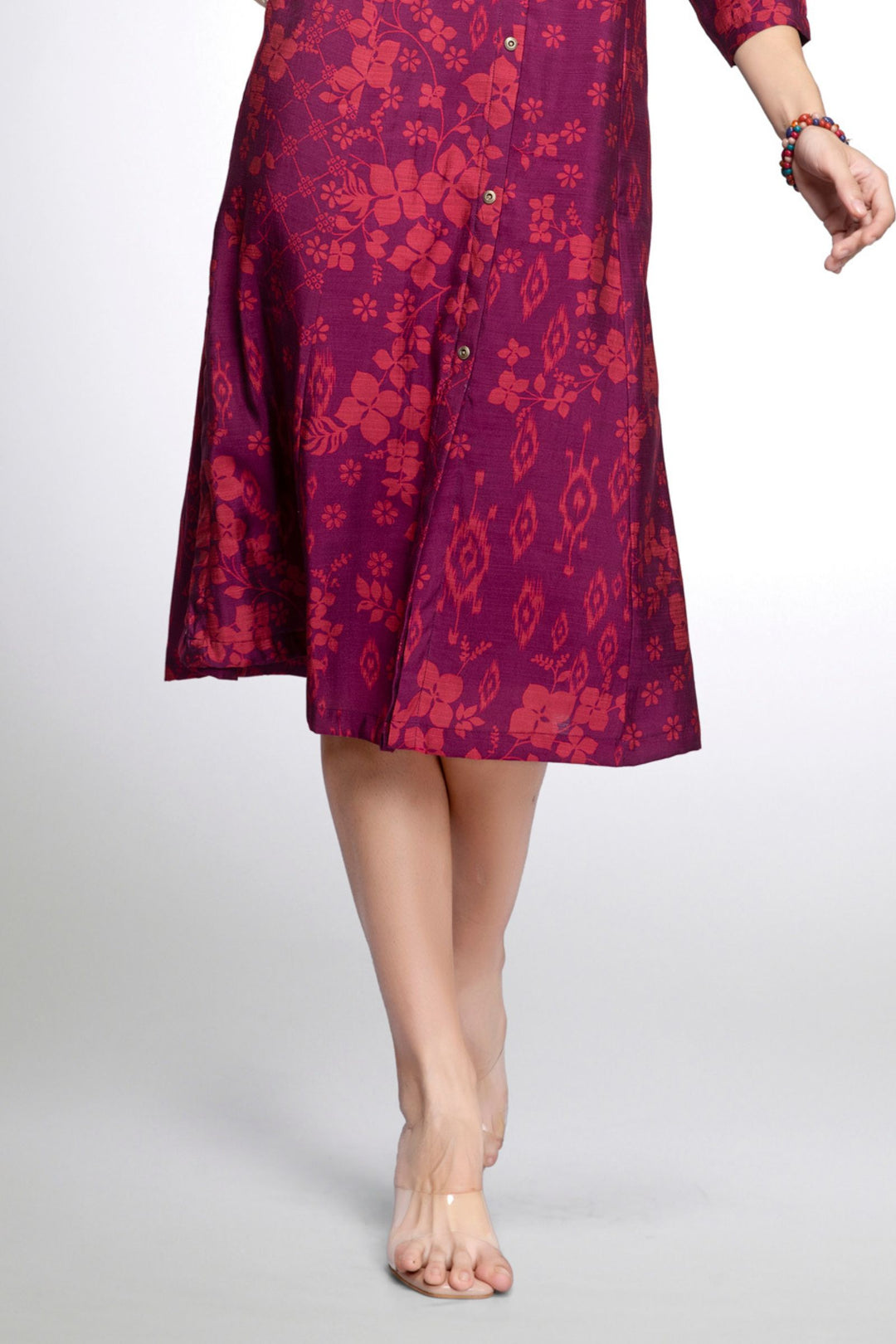 Magenta Digital Print Aline Cut Calf Length Kurti