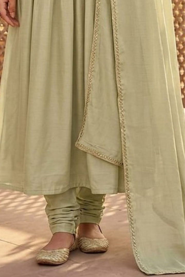Pista Green Beads and Sequins work Anarkali Style Salwar