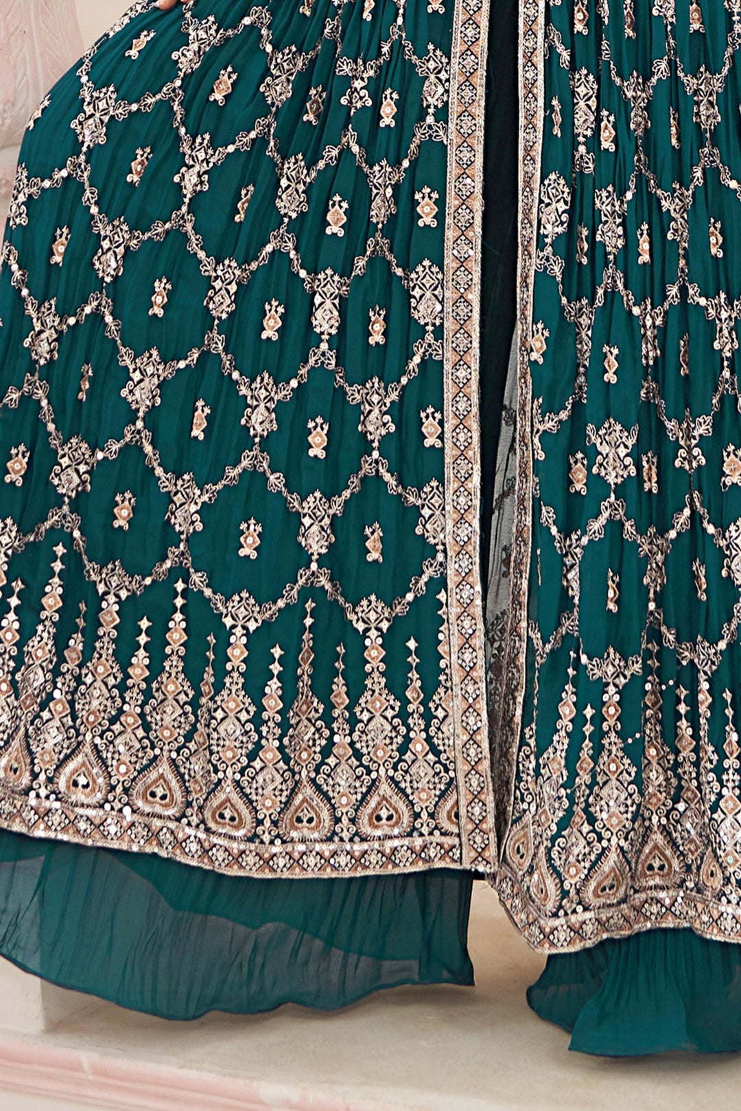 Peacock Blue Sequins and Zari work Mastani Styled Palazzo Suit