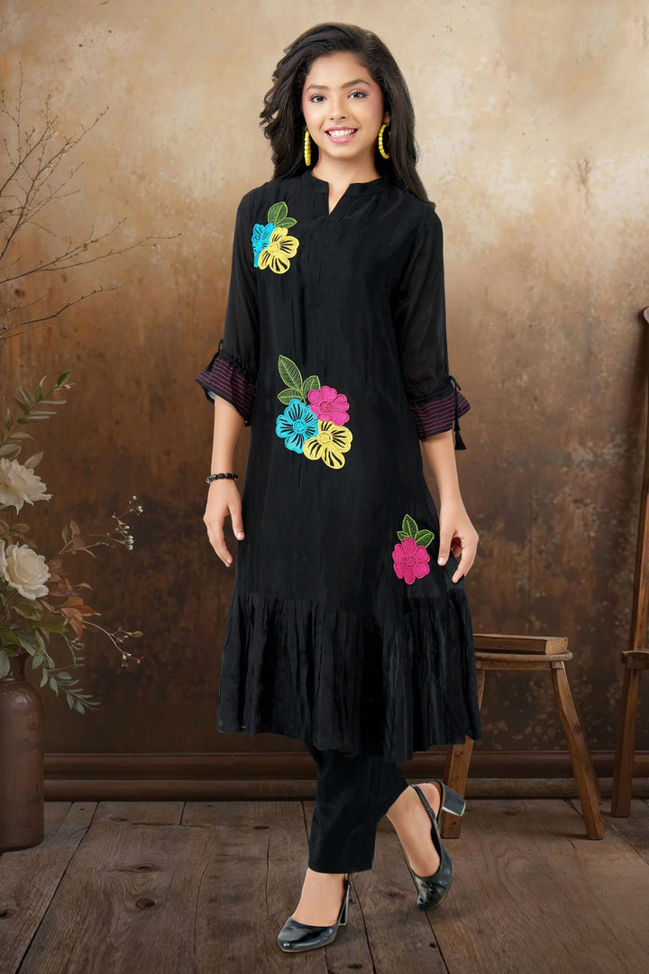 Black Multicolor Embroidery and Beads work Casual Kurti for Girls