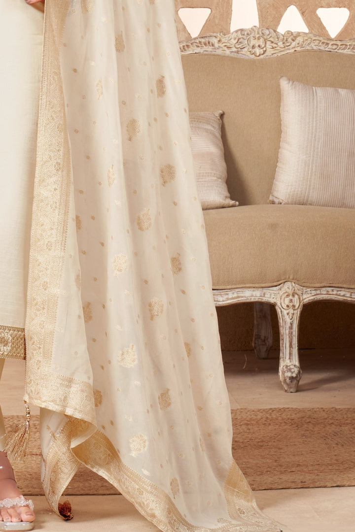 Cream Sequins, Zari, Beads and Zardozi work Straight Cut Salwar Suit