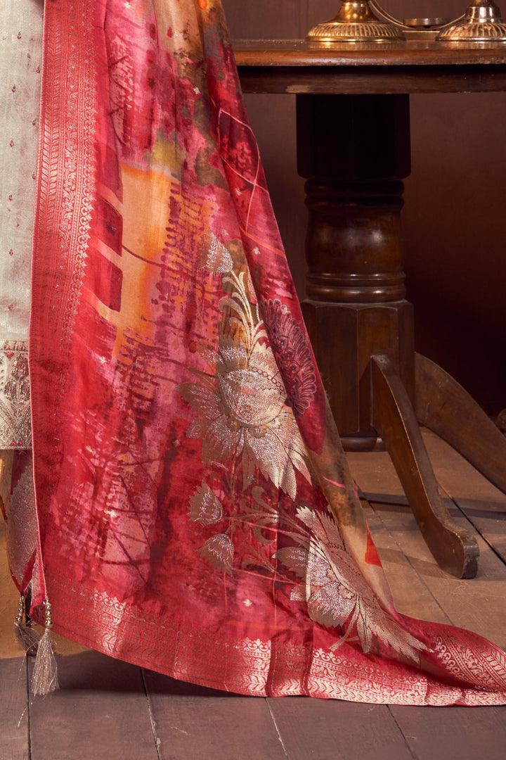 Beige Sequins, Beads and Zari work Straight Cut Salwar Suit