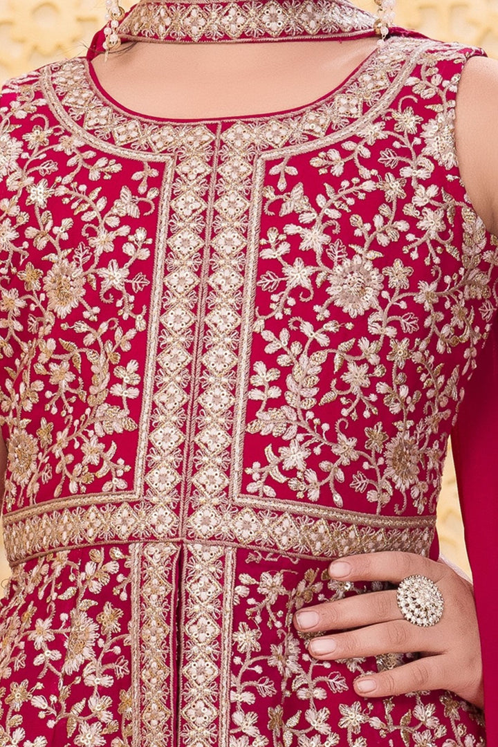 Rani Pink Zari and Sequins work Palazzo Suit Set for Girls