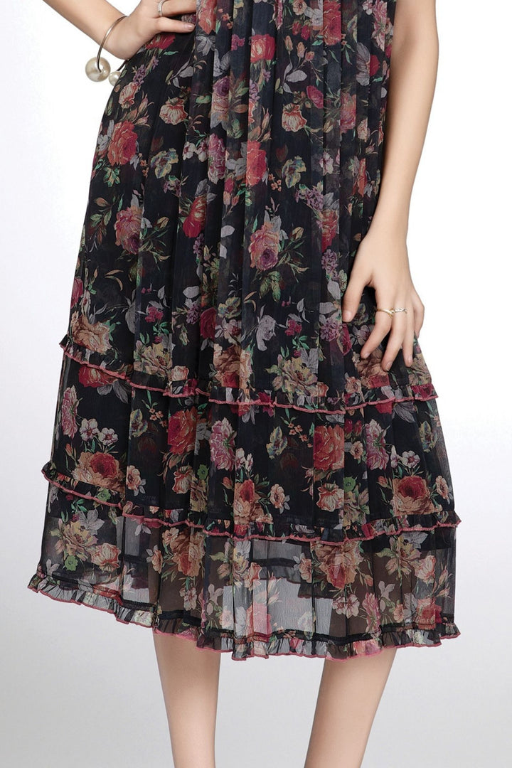 Girls Floral Print Casual Frock with Smocked Yoke