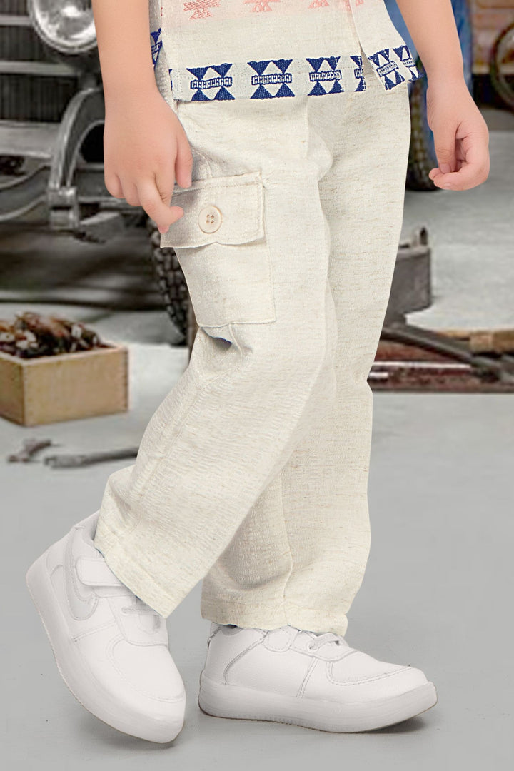 Half White Thread work Shirt and Pant Set for Boys