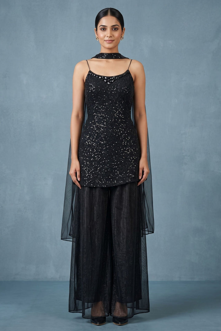 Black Sequins and Stone work Palazzo Salwar Suit