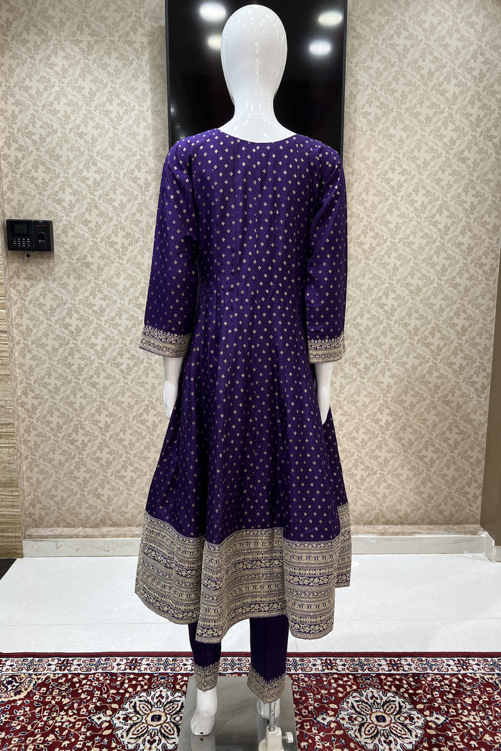 Purple Banaras, Zari Thread and Sequins work Anarkali Style Salwar Suit