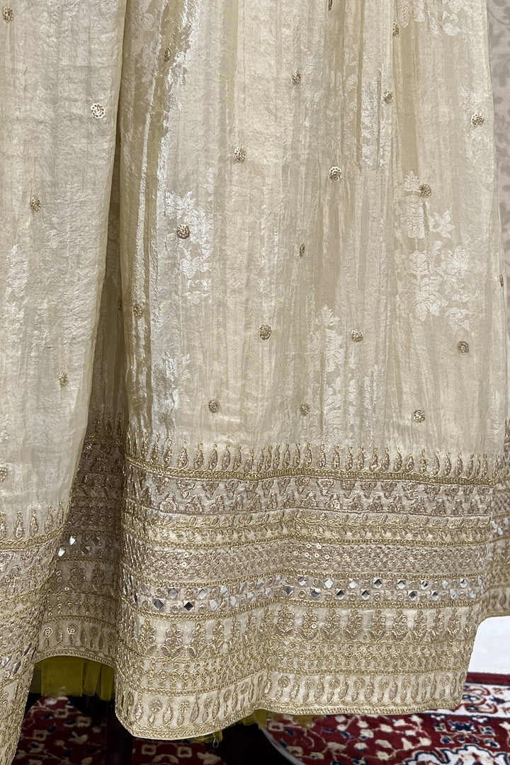 Beige Zari and Sequins work Floor Length Anarkali Suit with Bandini Print Dupatta