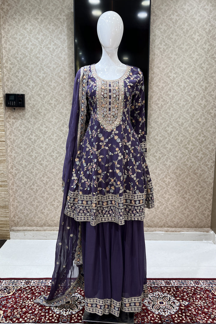 Light Purple Multicolor Embroidery, Zari, Sequins and Stone work Palazzo Suit Set