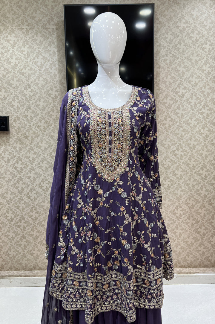 Light Purple Multicolor Embroidery, Zari, Sequins and Stone work Palazzo Suit Set