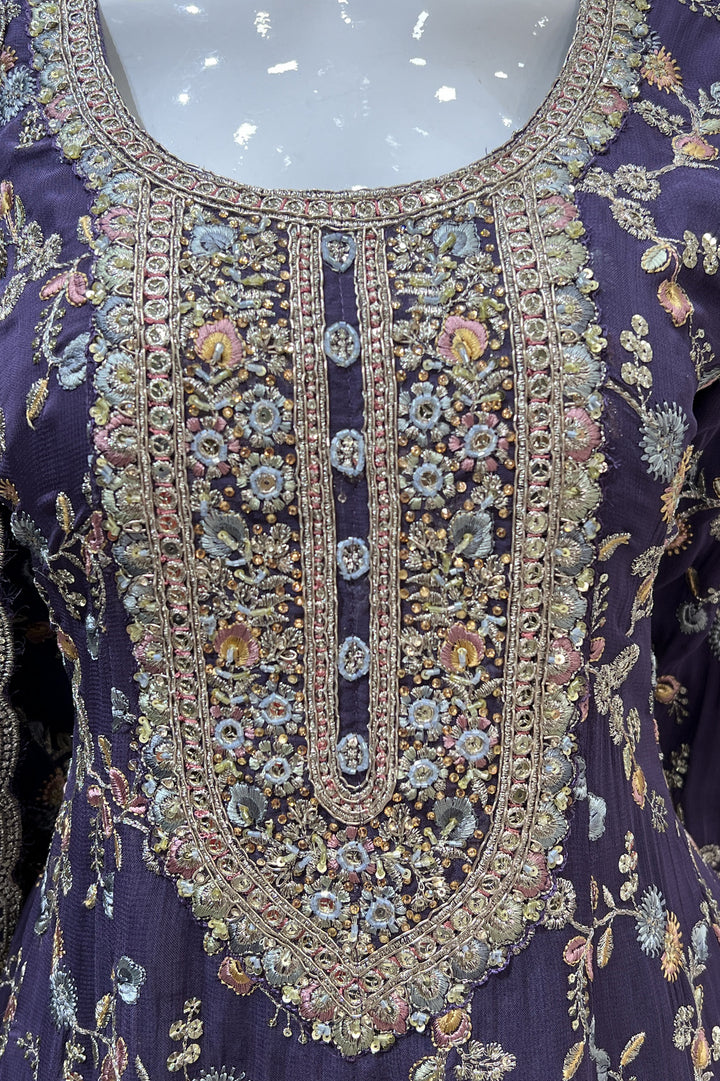 Light Purple Multicolor Embroidery, Zari, Sequins and Stone work Palazzo Suit Set