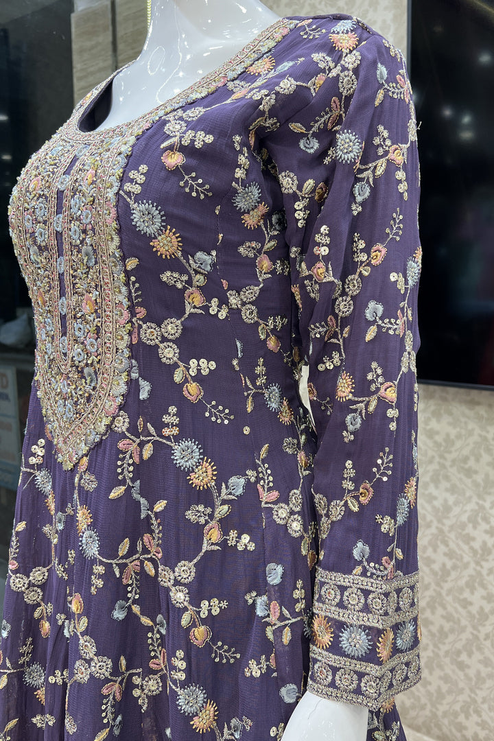 Light Purple Multicolor Embroidery, Zari, Sequins and Stone work Palazzo Suit Set