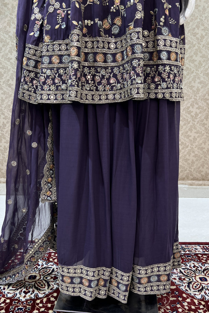 Light Purple Multicolor Embroidery, Zari, Sequins and Stone work Palazzo Suit Set