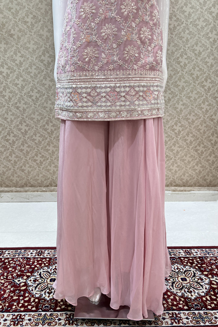 Baby Pink Sequins and Multicolor Embroidery work Palazzo Salwar Suit