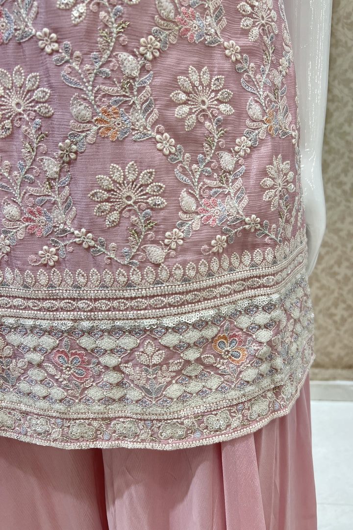 Baby Pink Sequins and Multicolor Embroidery work Palazzo Salwar Suit