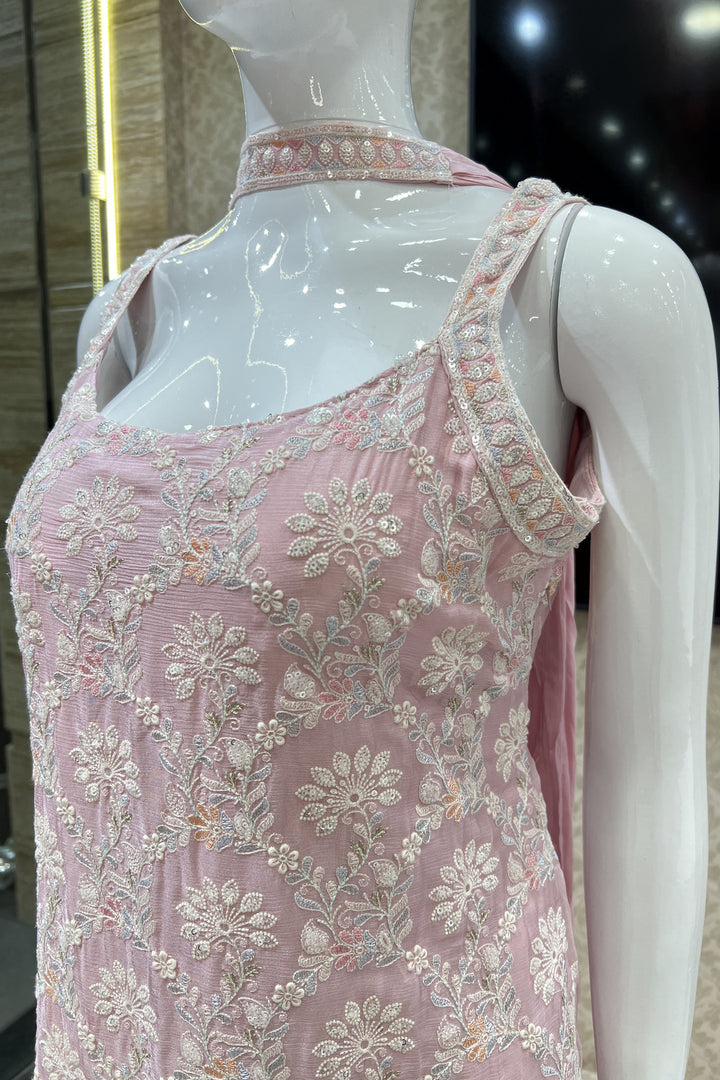 Baby Pink Sequins and Multicolor Embroidery work Palazzo Salwar Suit