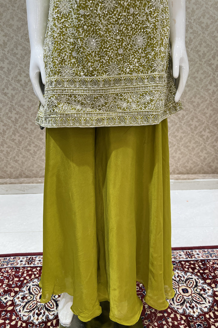 Olive Green Embroidery and Sequins work Palazzo Salwar Suit