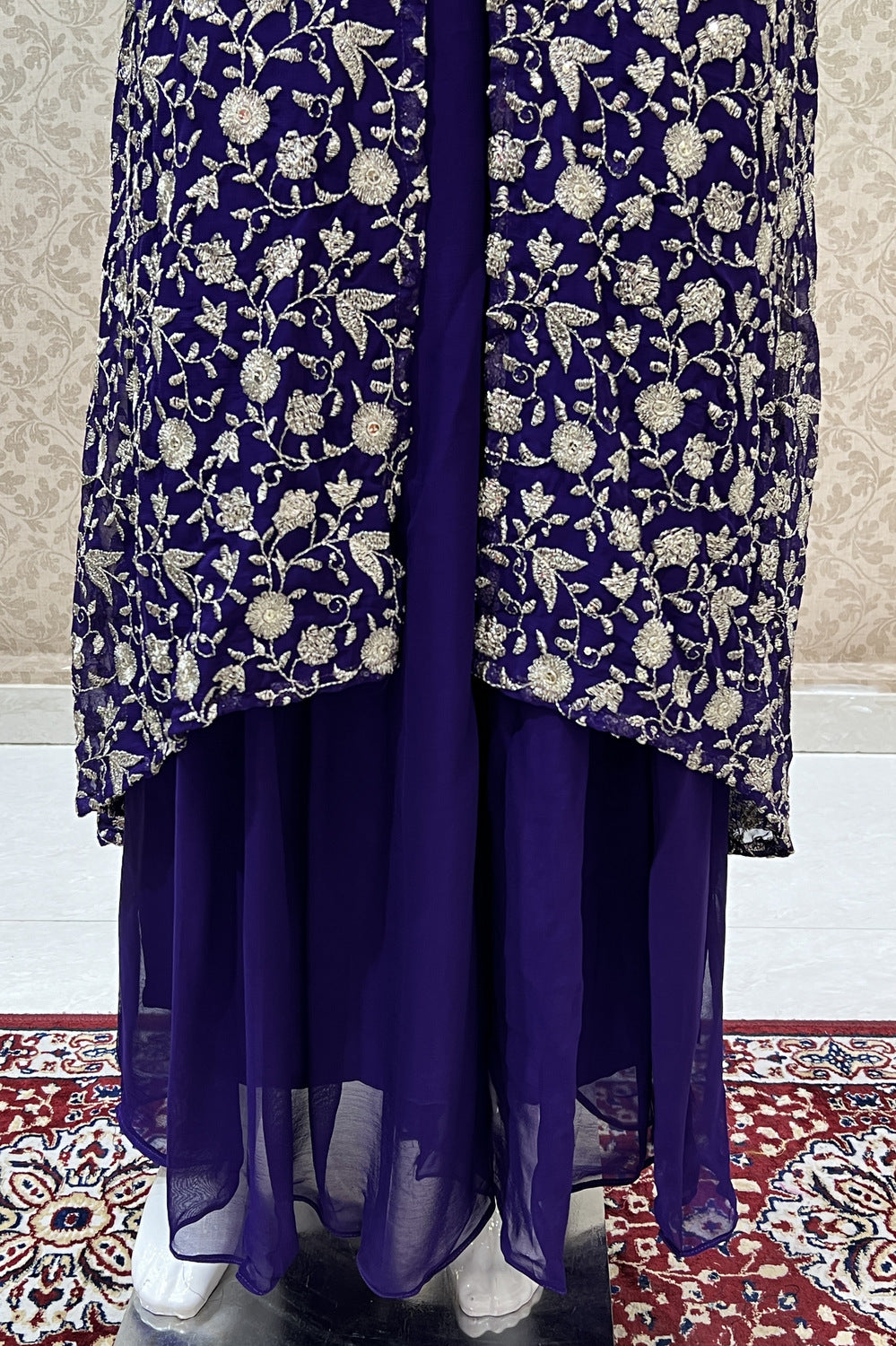 Purple Silver Zari and Sequins work Salwar Suit with Palazzo Pants