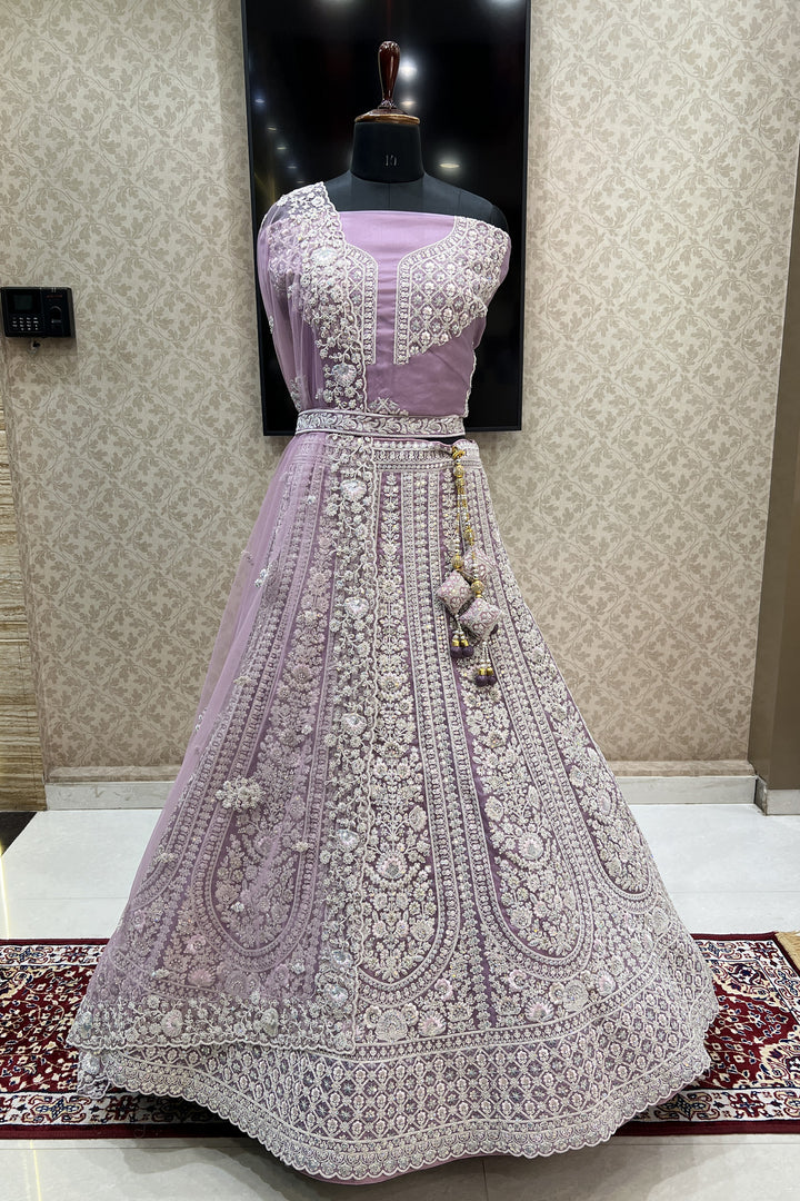 Lavender Stone, Thread and Sequins work Semi Stitched Designer Bridal Lehenga