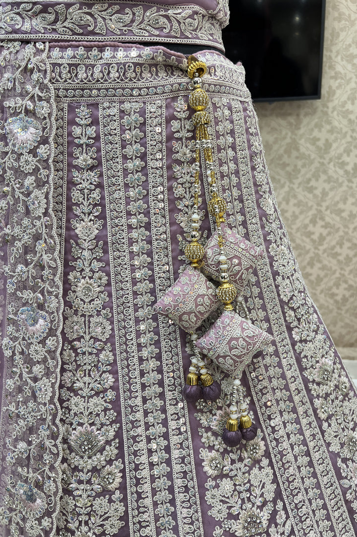 Lavender Stone, Thread and Sequins work Semi Stitched Designer Bridal Lehenga