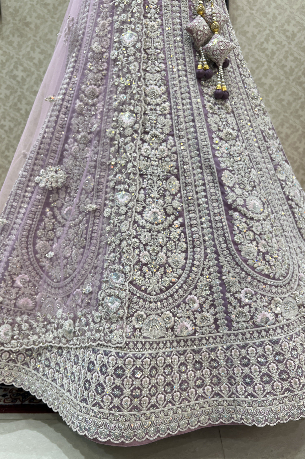 Lavender Stone, Thread and Sequins work Semi Stitched Designer Bridal Lehenga