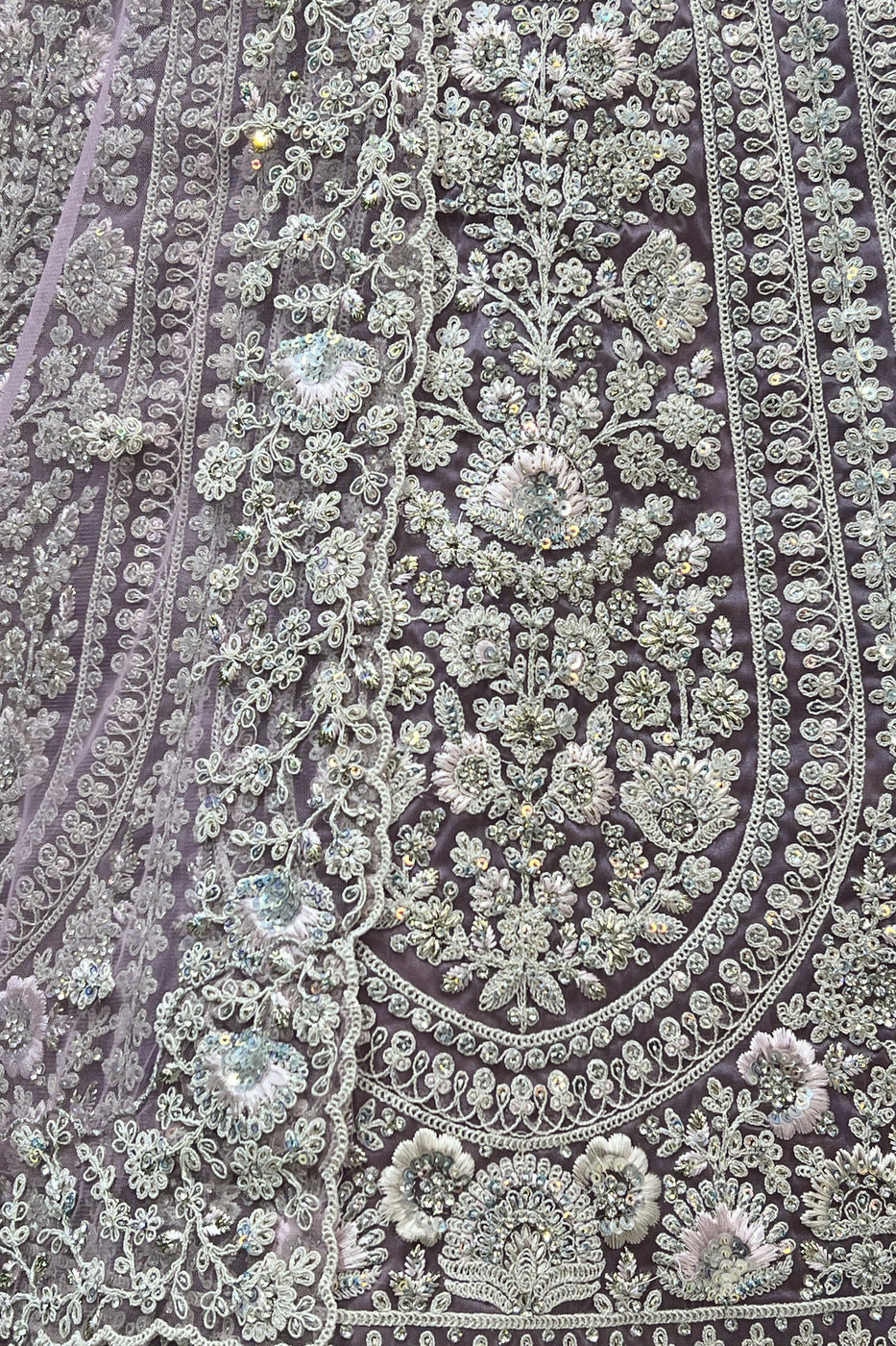 Lavender Stone, Thread and Sequins work Semi Stitched Designer Bridal Lehenga