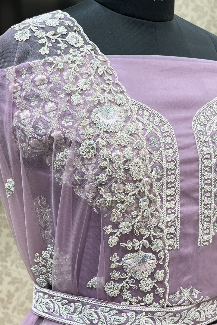 Lavender Stone, Thread and Sequins work Semi Stitched Designer Bridal Lehenga