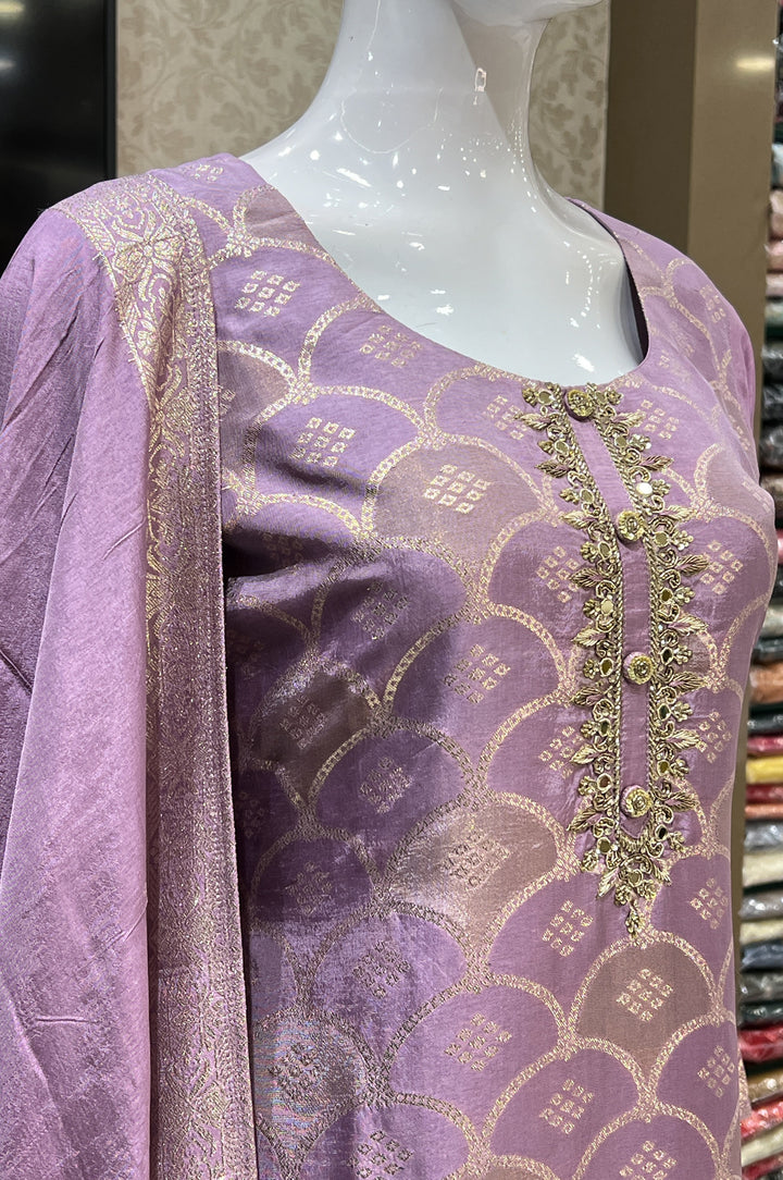 Lilac Zardozi, Mirror, Beads and Banaras work Straight Cut Salwar Suit